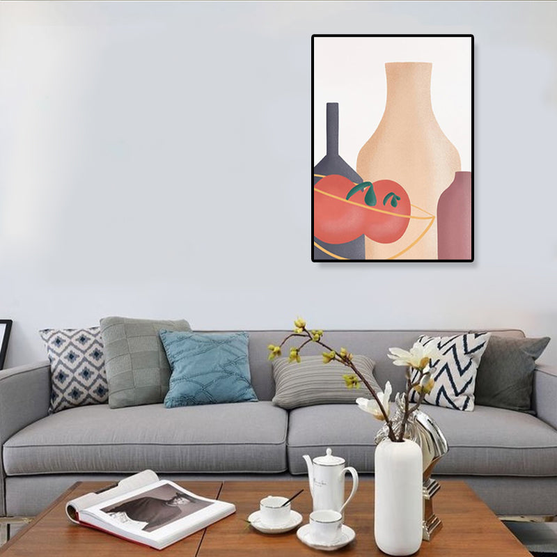 Pastel Still Life Canvas Print Illustration Fruit and Tableware Modern Textured Wall Art