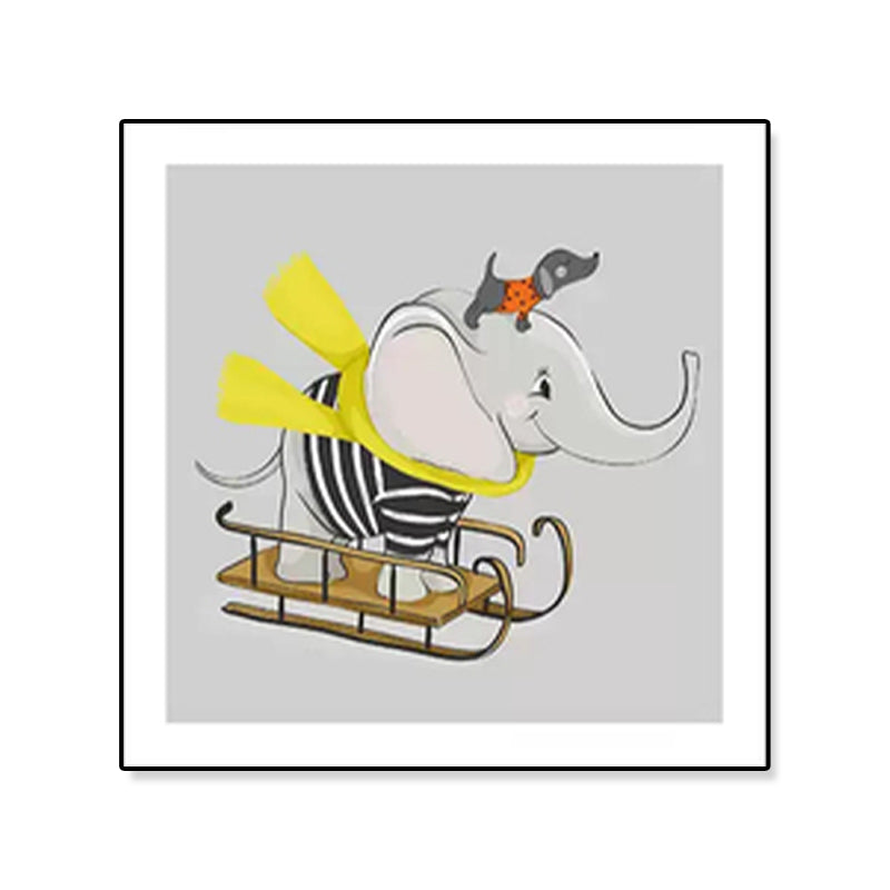 Soft Cartoon Canvas Illustration Animal Doing Workout Wall Art Print for Nursery