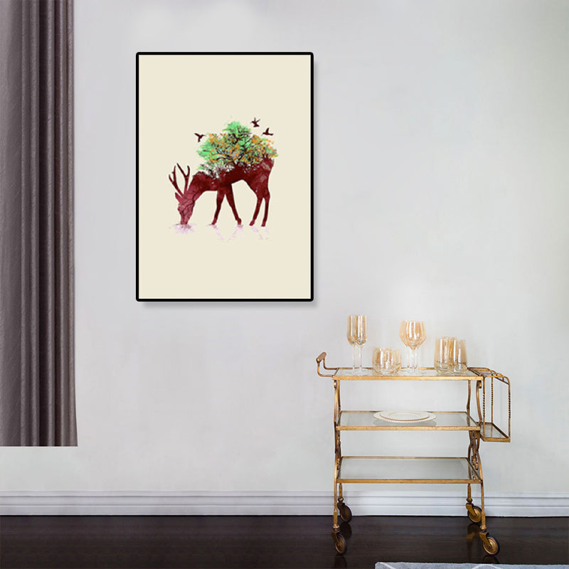 Drawing Print Animal Wall Art Decor Kids Style Textured Dining Room Canvas in Light Color