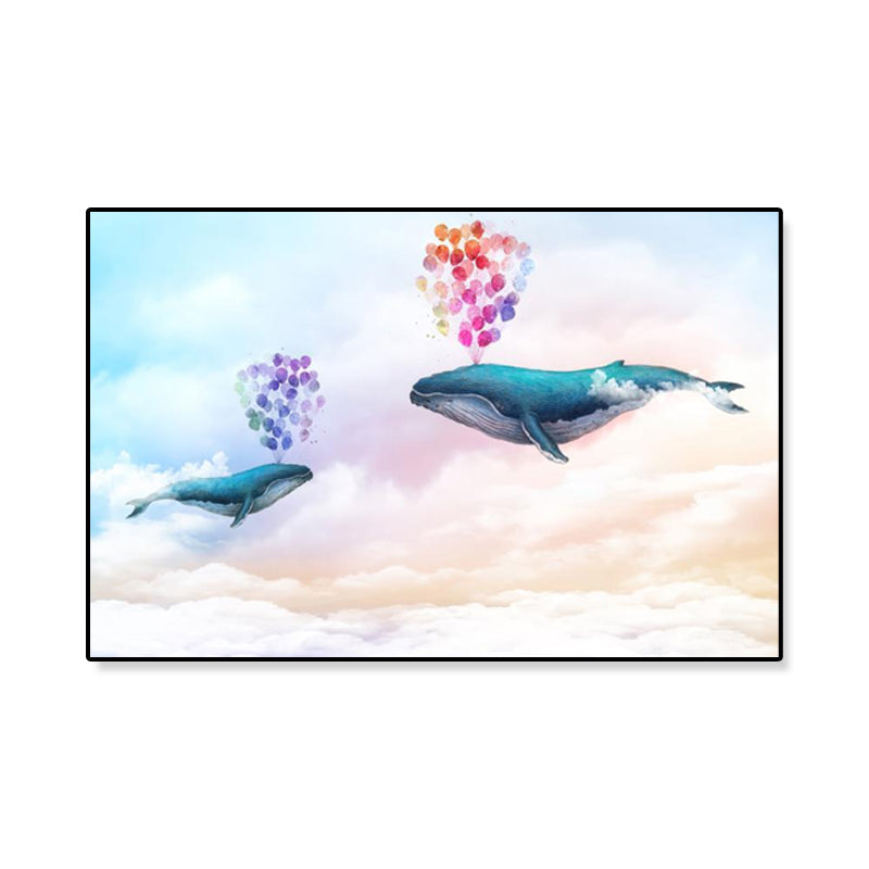 Dreamlike Flying Whales Canvas Art Childrens Bedroom Animal Wall Decor in Soft Color