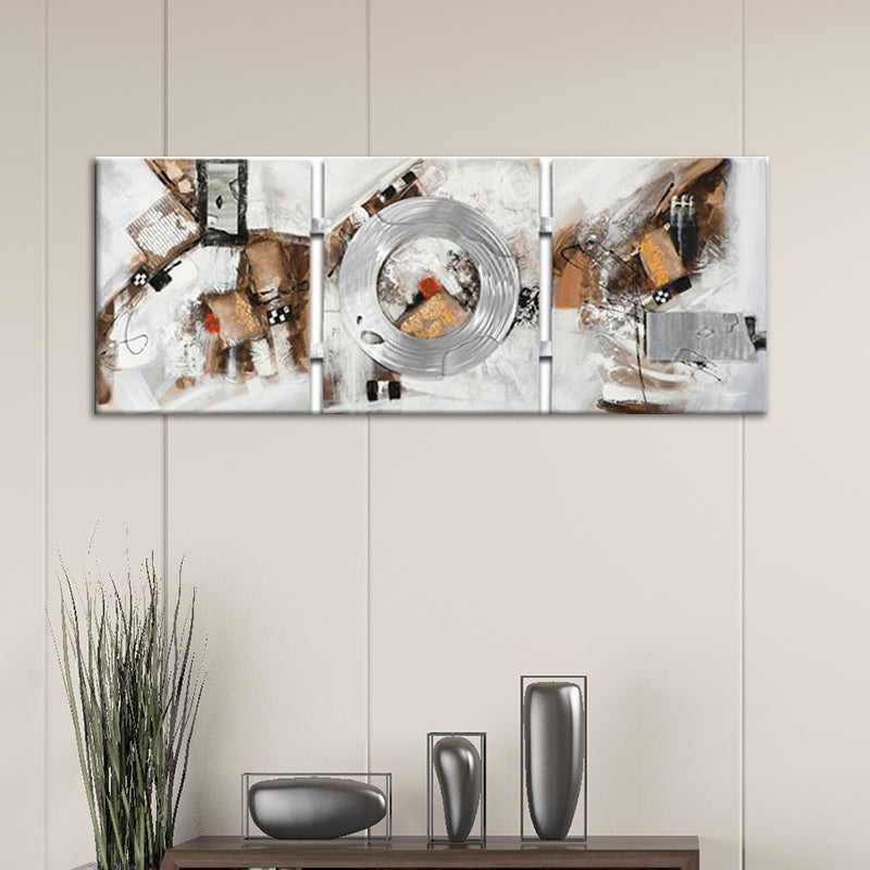 Hand Print Abstract Canvas Wall Art Contemporary Textured Painting in Brown for Home