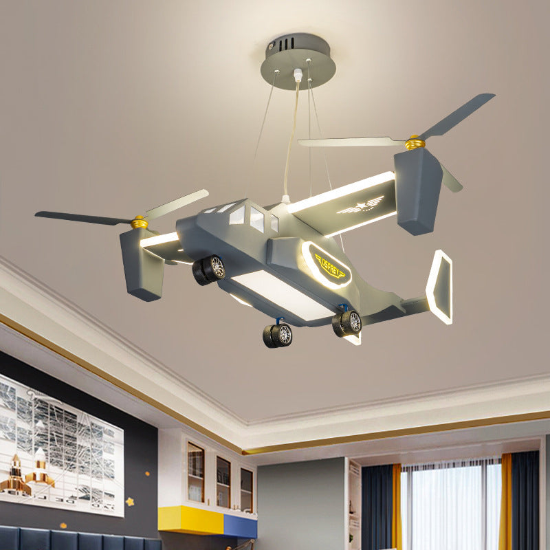 Helikopter figuur kroonluchter verlichting cartoon stijl metaal led boy room plafond hanglamp in grijs