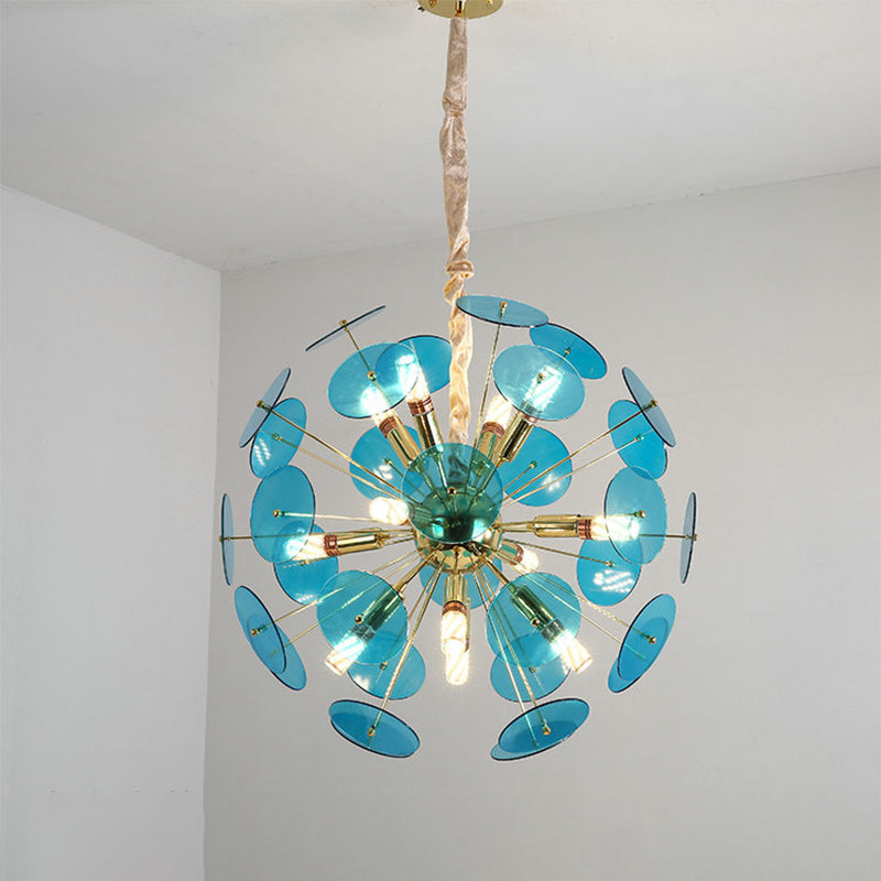 Sputnik Bedroom Ceiling Chandelier Metal 12-Bulb Modernist Hanging Ceiling Light in Grey/White/Blue