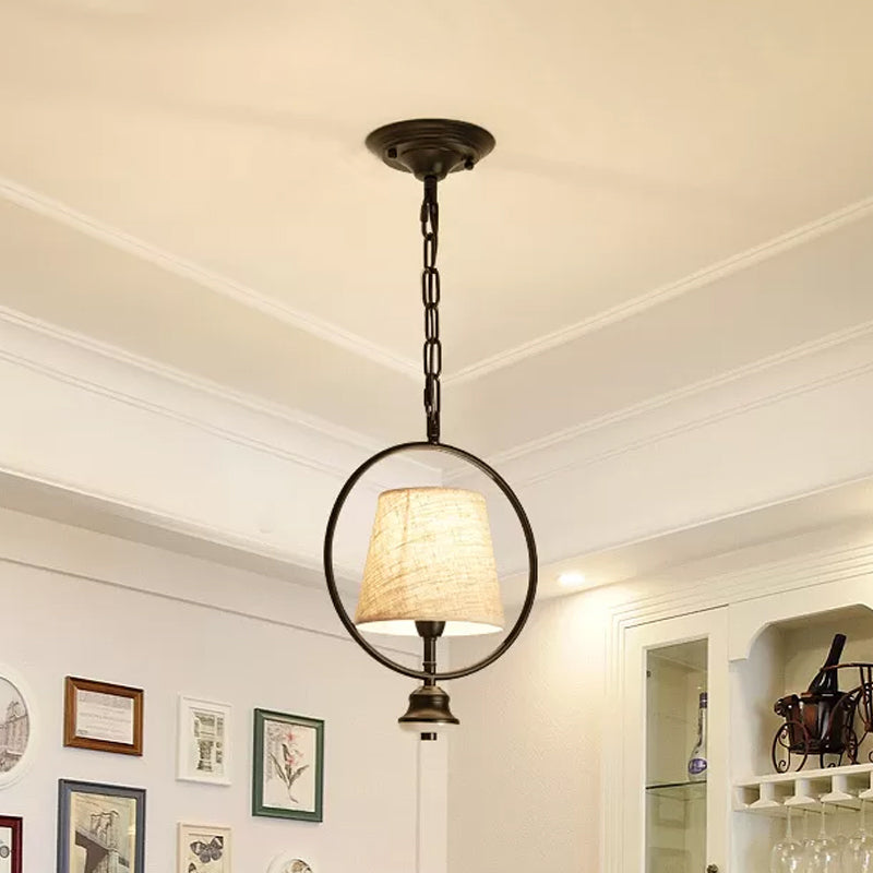 1 Bulb Tapered Pendulum Pendant Traditional White Fabric Dining Room Ceiling Light Fixture