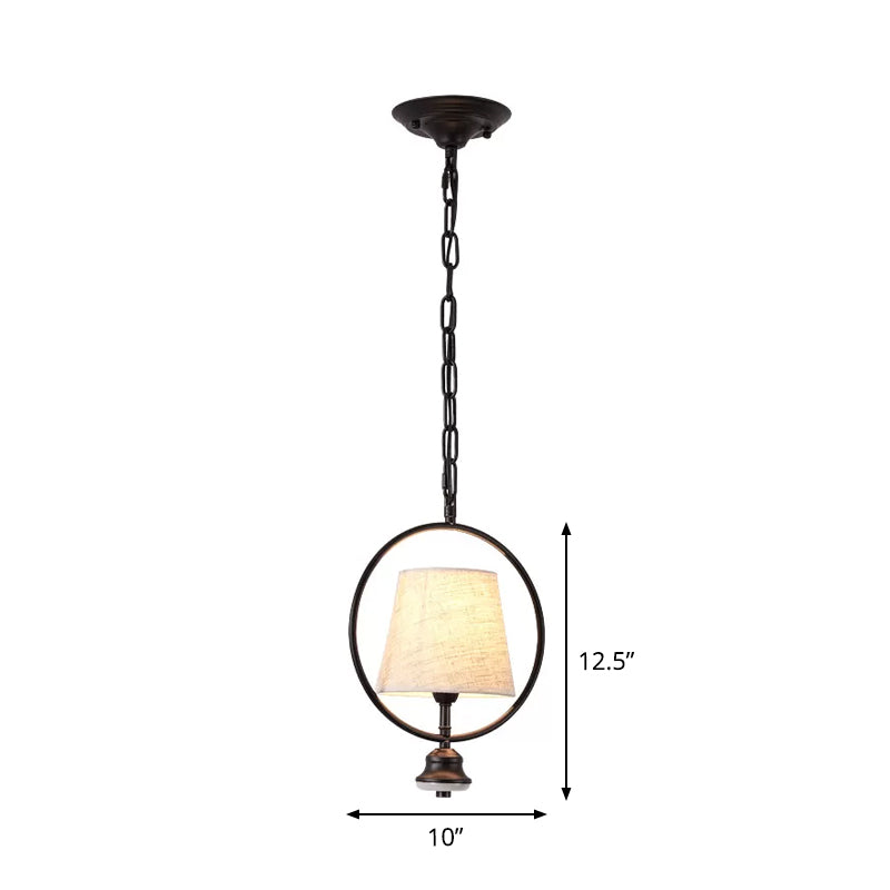 1 Bulb Tapered Pendulum Pendant Traditional White Fabric Dining Room Ceiling Light Fixture