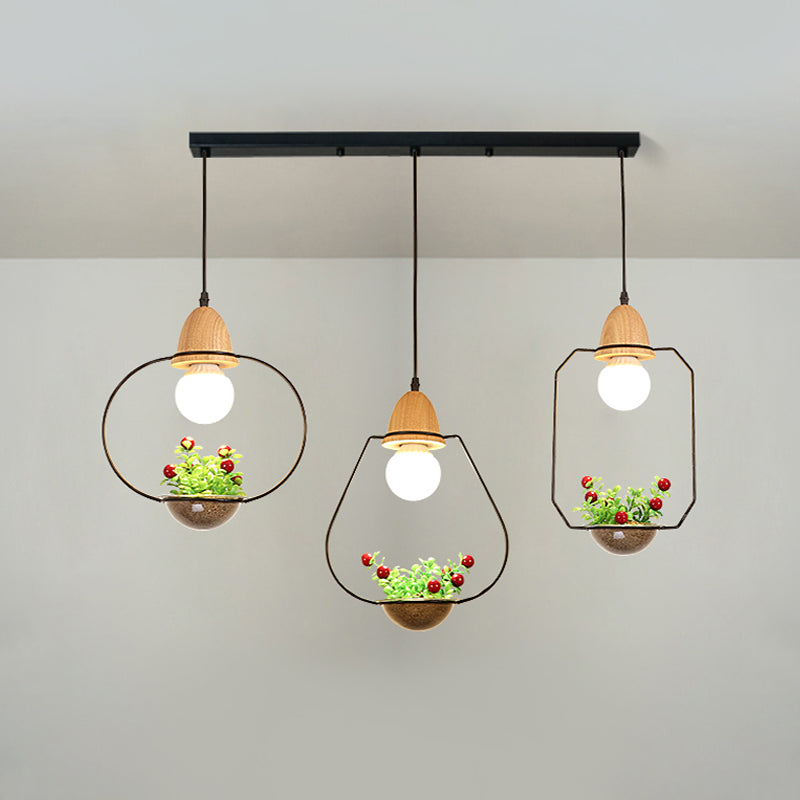 Metaal zwarte plant drop lamp geometrisch 3 koppen industrieel led cluster hanger licht voor eetkamer