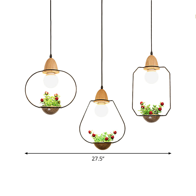 Metaal zwarte plant drop lamp geometrisch 3 koppen industrieel led cluster hanger licht voor eetkamer