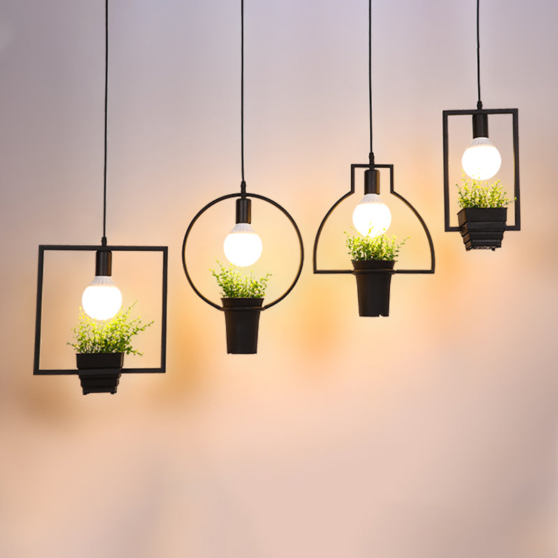 4 Lights Geometric Cluster Pendant Industrial Black Metal LED Plant Ceiling Hang Fixture for Kitchen