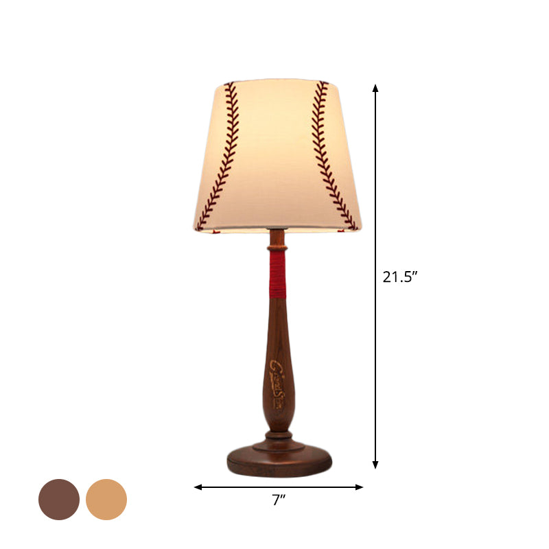 Table de tissu conique Light Modernisme 1-Light Brown / Wood Nightstand Lampe avec conception de baseball