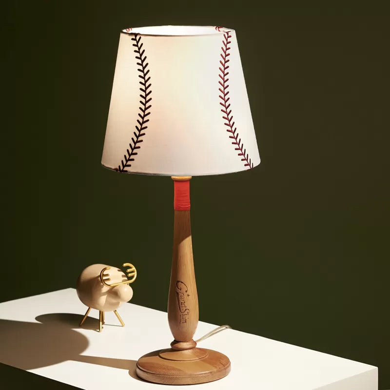 Table de tissu conique Light Modernisme 1-Light Brown / Wood Nightstand Lampe avec conception de baseball