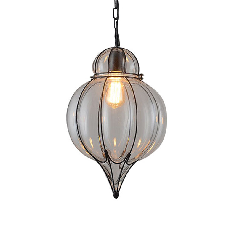 Industrial Style Wire Frame Ceiling Fixture 8.5"/9"/11" W 1 Light Clear Glass and Metal Pendant Lamp in Black