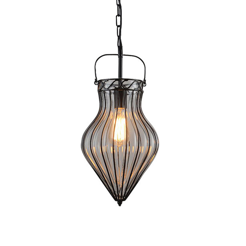 Industrial Style Wire Frame Ceiling Fixture 8.5"/9"/11" W 1 Light Clear Glass and Metal Pendant Lamp in Black