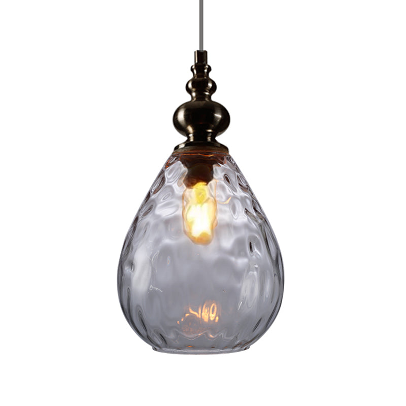 1 plafond de goutte de pluie Bulbe Hang Light Amber vintage / eau transparente / fumée de verre en verre gris avec bras de col de cygne