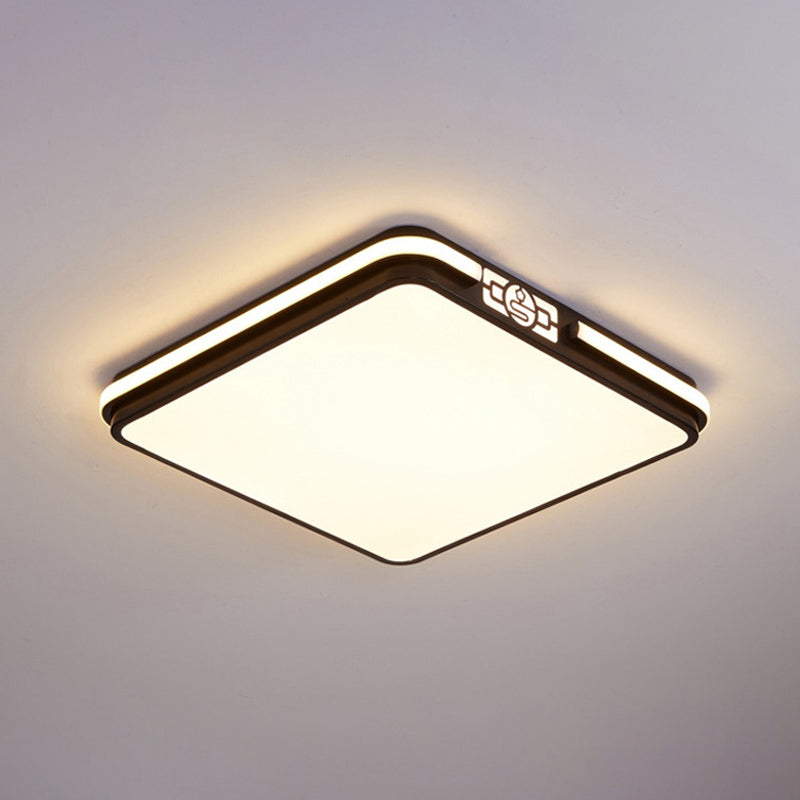 Esszimmer LED Flush Light Fixture Minimale schwarze Deckenbefestigungslampe mit rechteckigem/rundem/quadratischem Acrylschatten, weiß/3 Farblicht