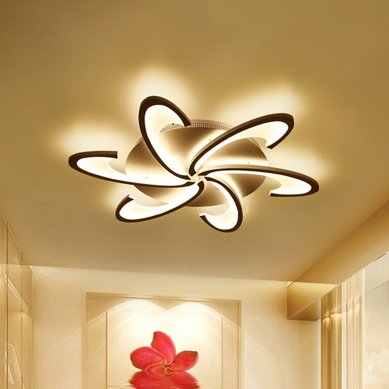 Acrylic Flower Semi Flush Mount Lamp Modernism 6/12-Head White Ceiling Lighting in Warm/White Light for Parlor