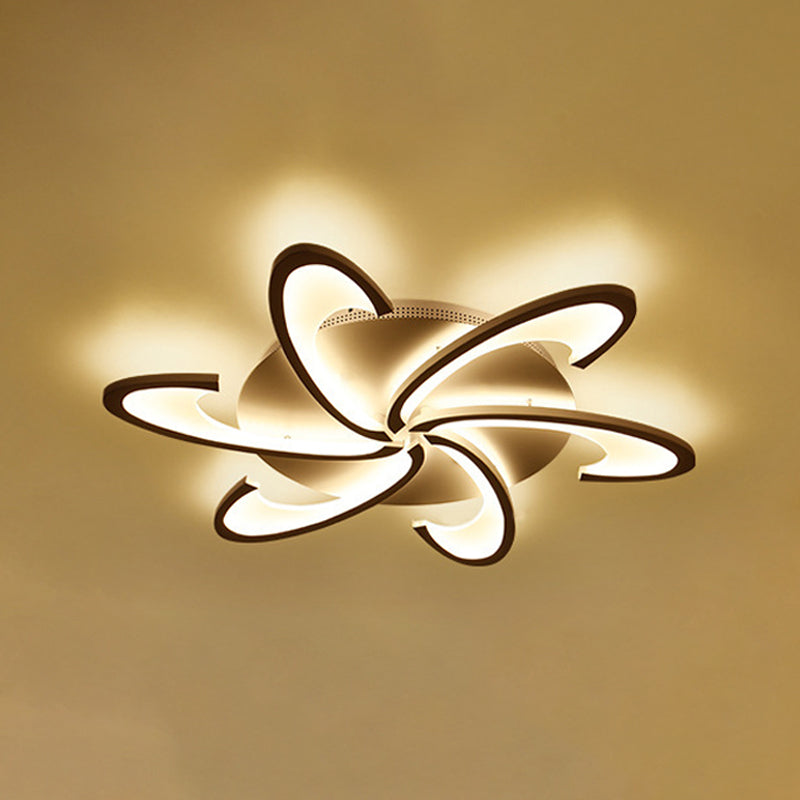 Acrylic Flower Semi Flush Mount Lamp Modernism 6/12-Head White Ceiling Lighting in Warm/White Light for Parlor