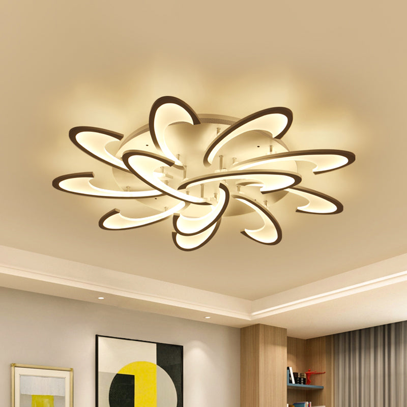 Acrylic Flower Semi Flush Mount Lamp Modernism 6/12-Head White Ceiling Lighting in Warm/White Light for Parlor