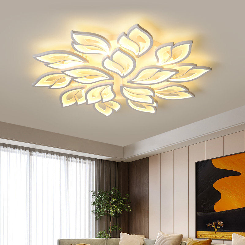 Foliage Bedroom Semi Mount Lighting Acrylic 9/12/15 Lights Modern Close to Ceiling Lamp in Warm/White Light