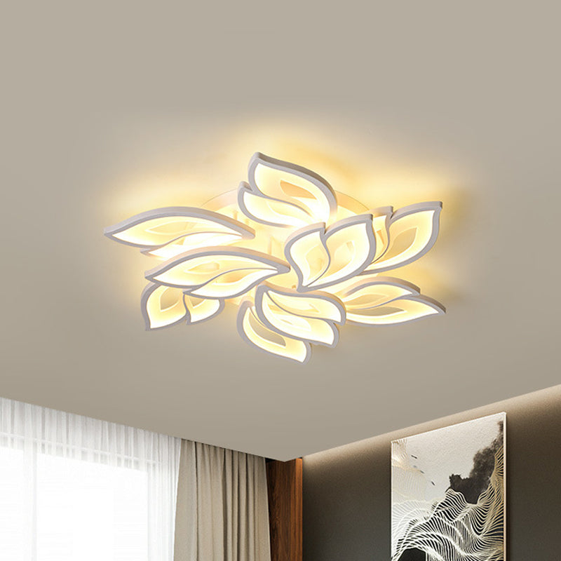 Foliage Bedroom Semi Mount Lighting Acrylic 9/12/15 Lights Modern Close to Ceiling Lamp in Warm/White Light