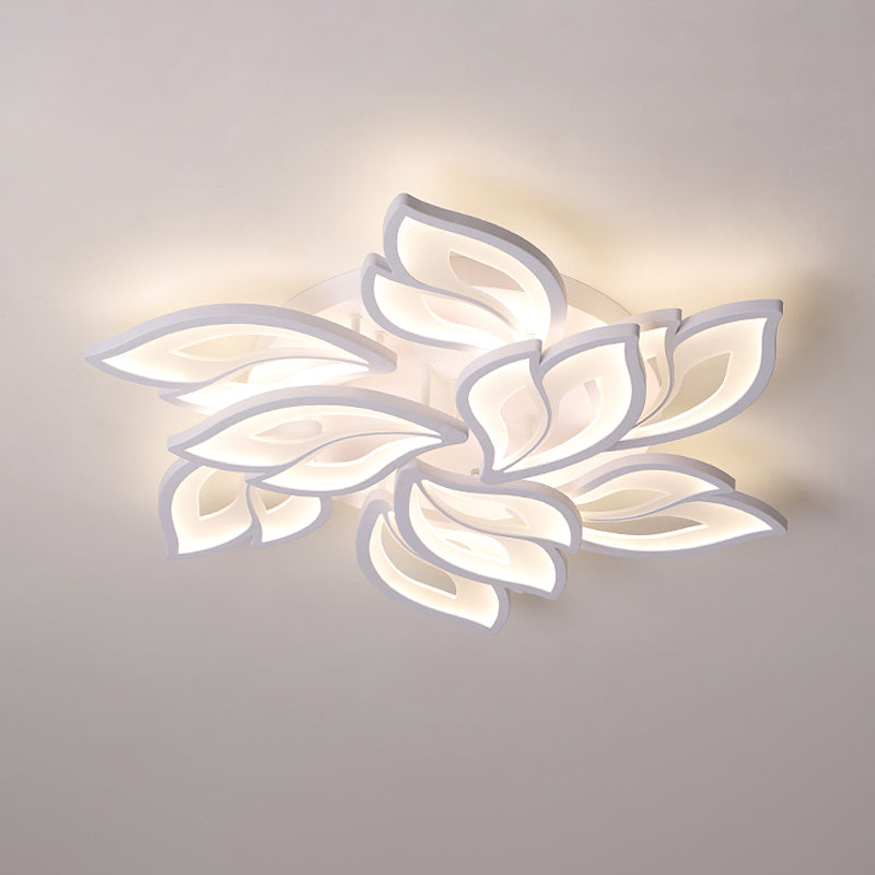 Foliage Bedroom Semi Mount Lighting Acrylic 9/12/15 Lights Modern Close to Ceiling Lamp in Warm/White Light