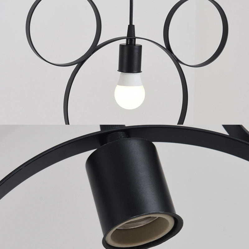 Wrought Iron Bear Pendant Light 3 Lights Modern Style Hanging Lamp in Black