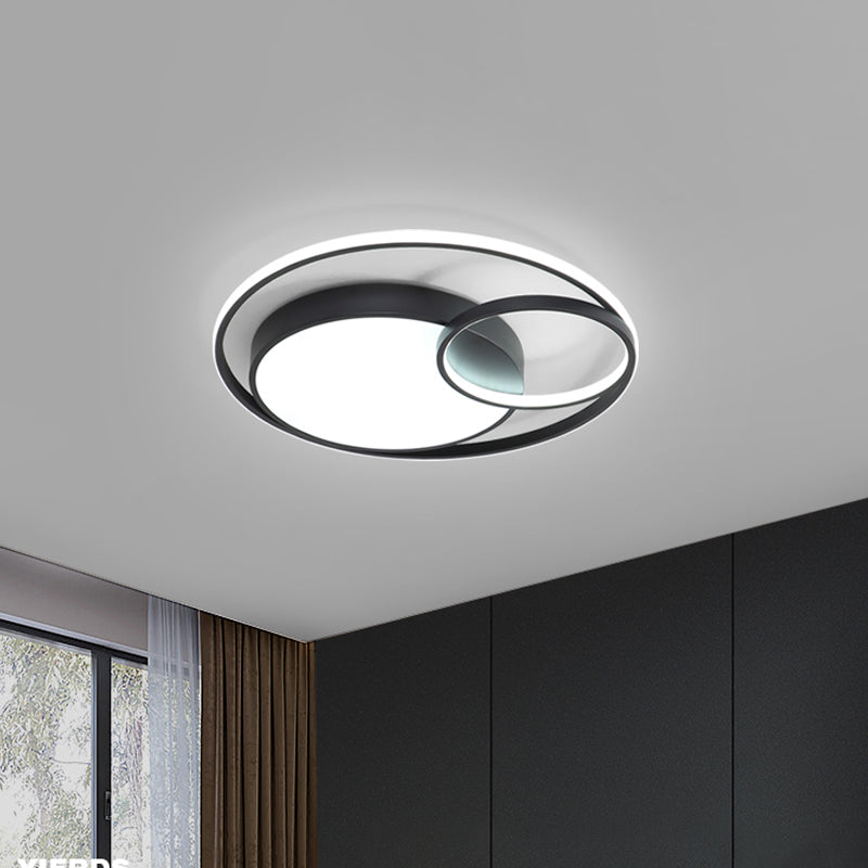 Circular Flush Mount Lamp Simple Acrylic Black/White/Gold LED Ceiling Light Fixture for Dorm Room, White/3 Color Light