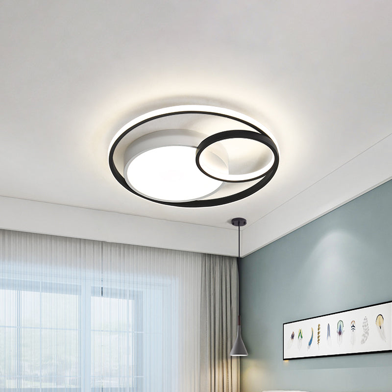 Circular Flush Mount Lamp Simple Acrylic Black/White/Gold LED Ceiling Light Fixture for Dorm Room, White/3 Color Light