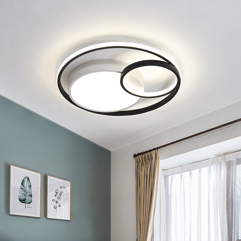 Circular Flush Mount Lamp Simple Acrylic Black/White/Gold LED Ceiling Light Fixture for Dorm Room, White/3 Color Light