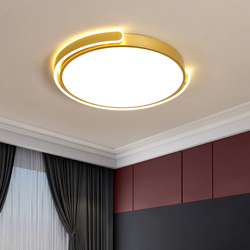 Simplicity LED Ceiling Lamp Black/White/Gold Round Flush Mount Lighting with Acrylic Shade, Warm/White Light