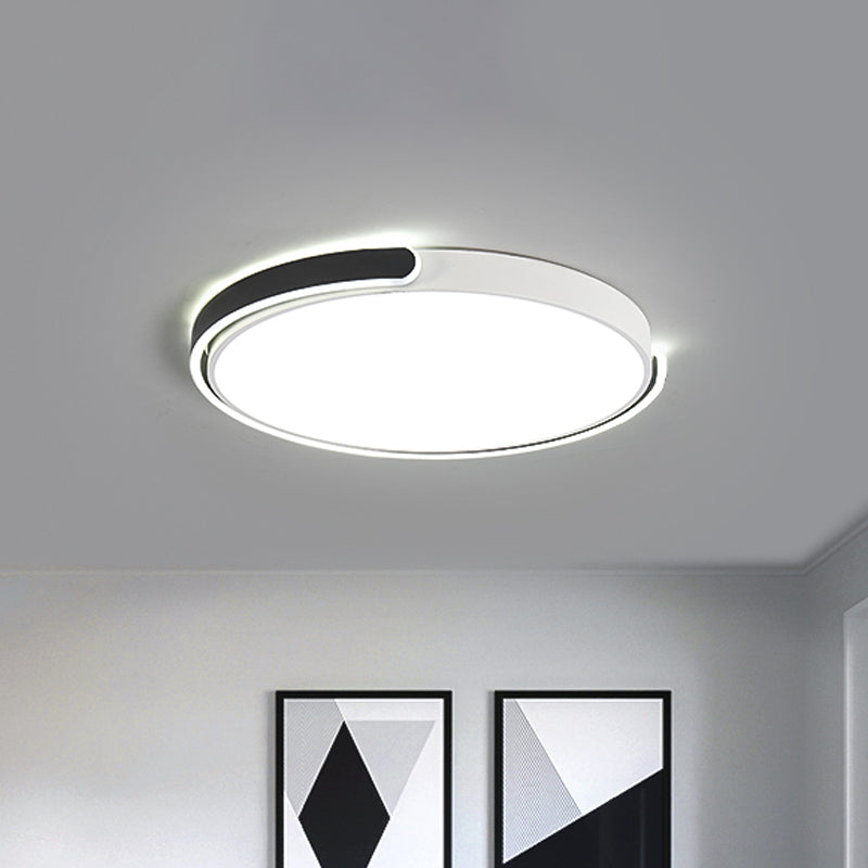 Simplicité LED Ceiling Lamp Noir / Blanc / Gold Round Flush Mount Lighting with Acrylic Shade, Warm / White Light