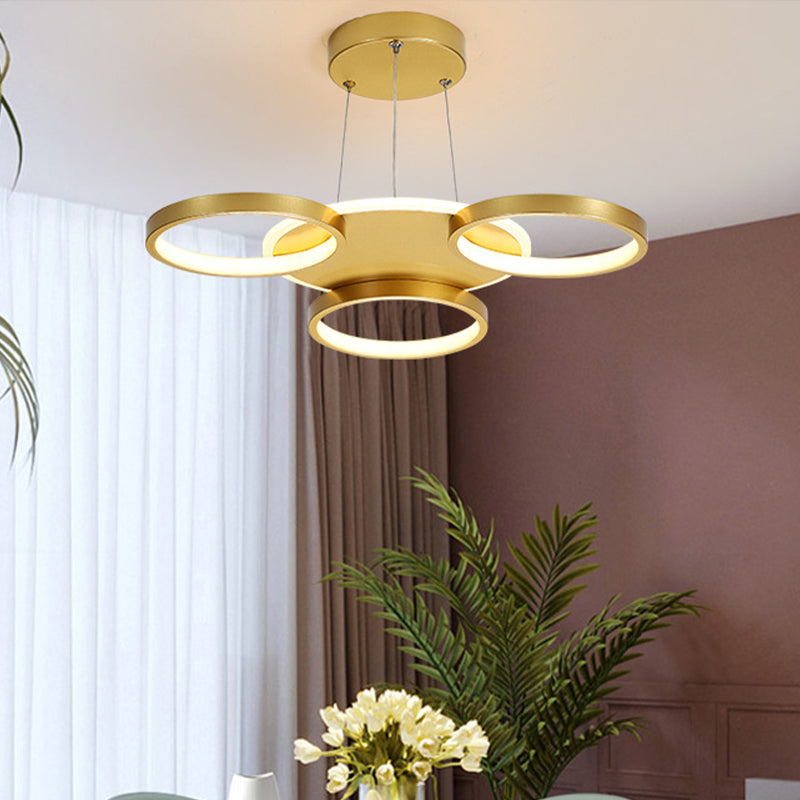 Gouden Halo Ring Semi Flush Chandelier Modern 3/5/6-licht metalen plafond gemonteerde lamp in warm/wit licht