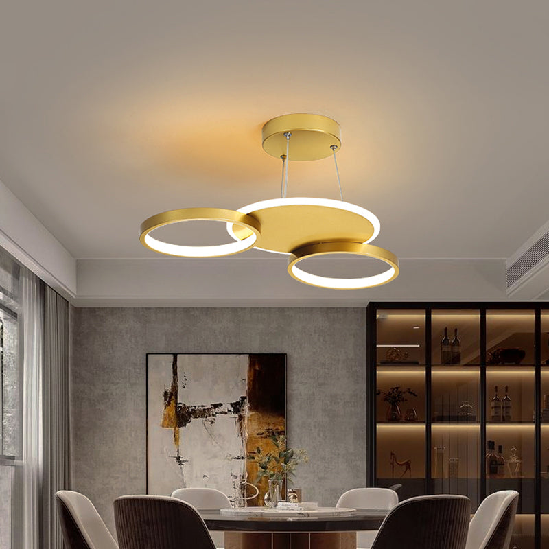 Gold Halo Ring Semi Flush Chandelier Modern 3/5/6-Light Metal Ceiling Mounted Lamp in Warm/White Light