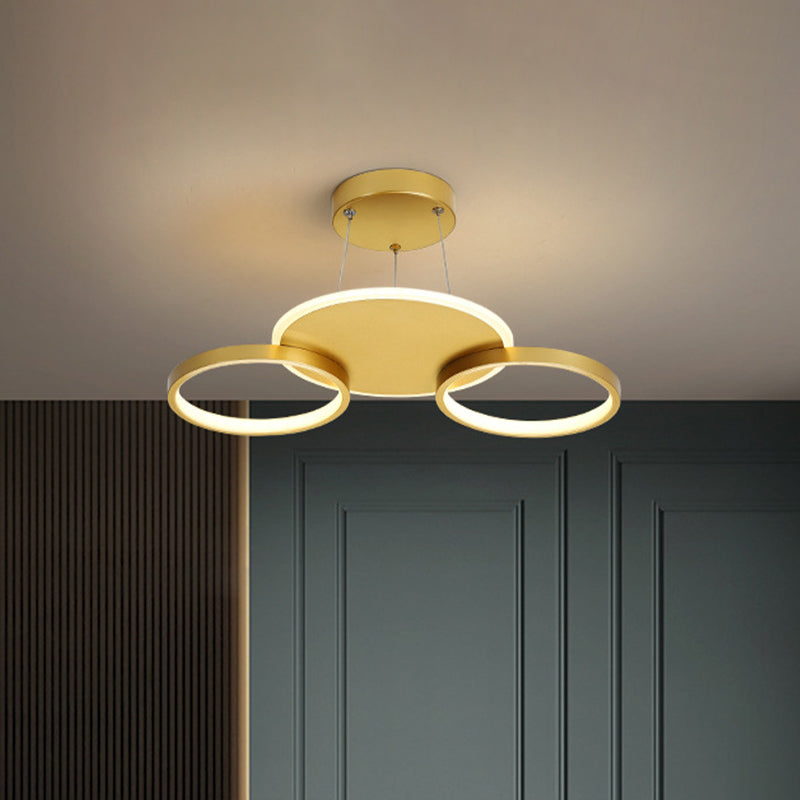 Gouden Halo Ring Semi Flush Chandelier Modern 3/5/6-licht metalen plafond gemonteerde lamp in warm/wit licht