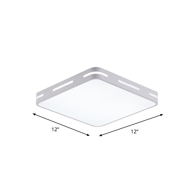 Square/Round Bedroom Flush Light Metal 12"/16"/19.5" Wide LED Minimalist Close to Ceiling Lamp in White