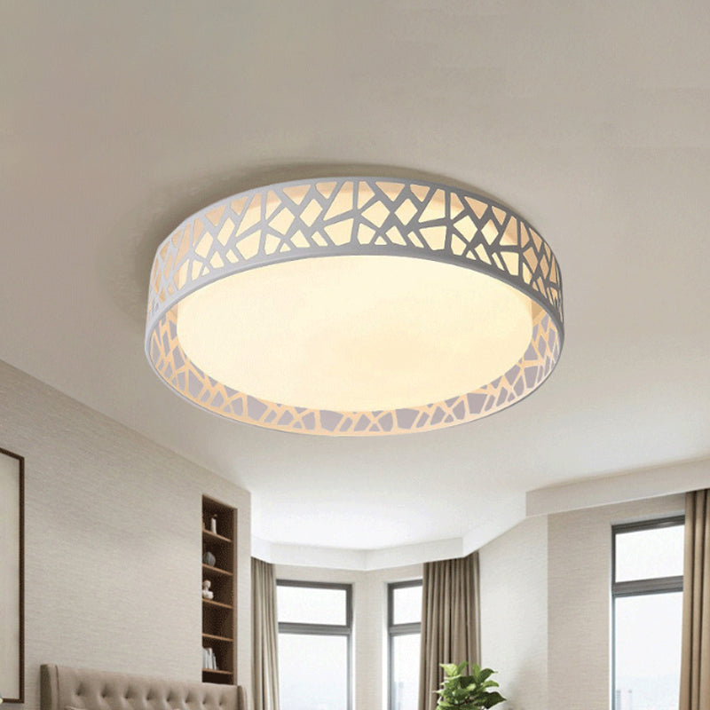 Drum Acrylic Flush Mount Lighting Modern White LED Ceiling Lamp with Nest Shaped Frame