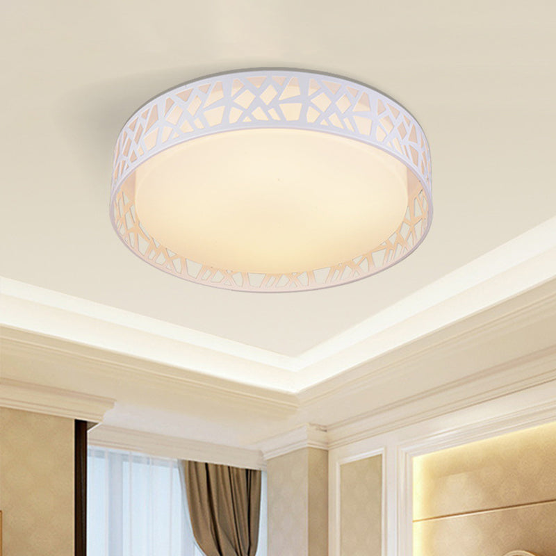 Drum Acrylic Flush Mount Lighting Modern White LED Ceiling Lamp with Nest Shaped Frame