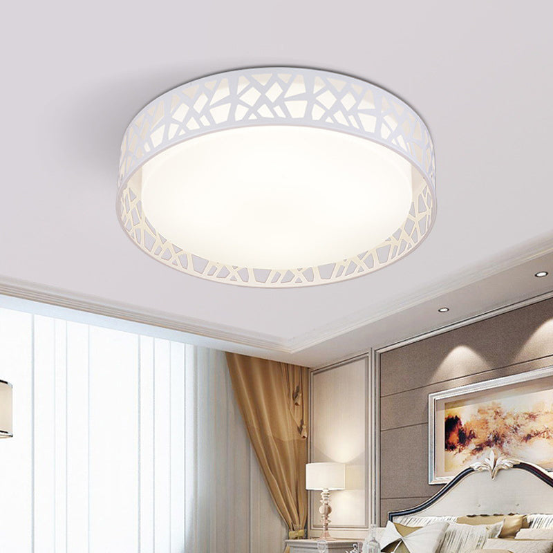 Drum Acrylic Flush Mount Lighting Modern White LED Ceiling Lamp with Nest Shaped Frame