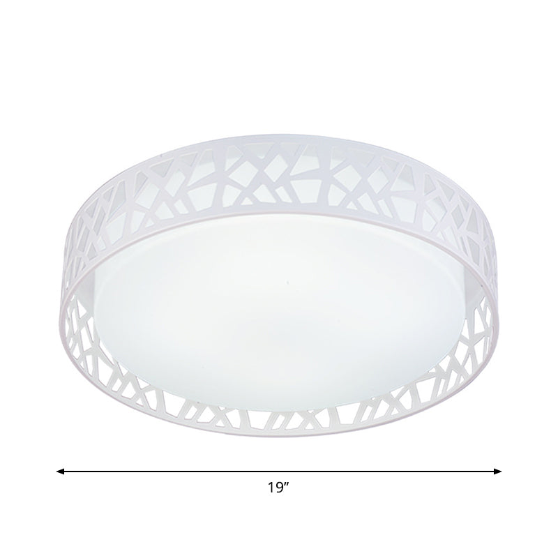 Drum Acrylic Flush Mount Lighting Modern White LED Ceiling Lamp with Nest Shaped Frame