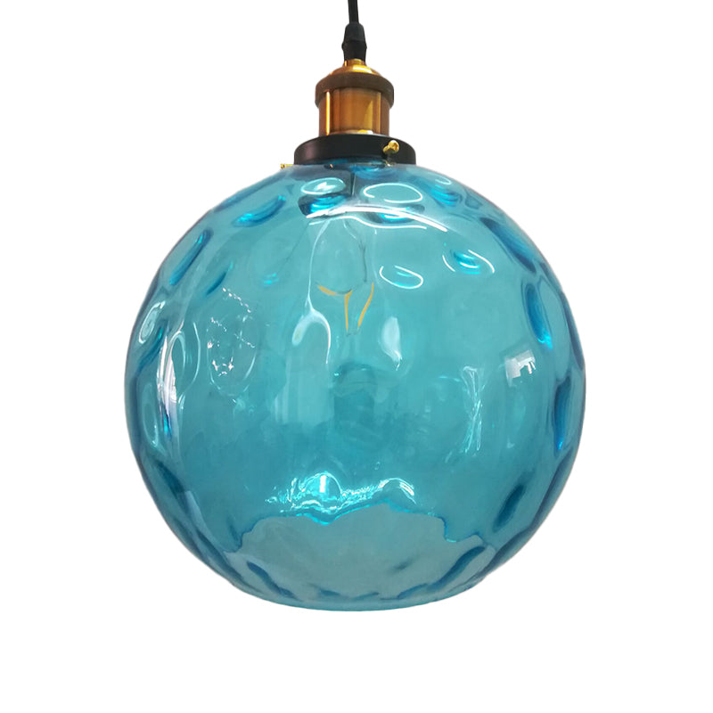 Boule de verre bleu ondulant lumière suspendue moderne 1 lumière 8 "/ 10" / 12 "Wroth plafond de suspension en laiton