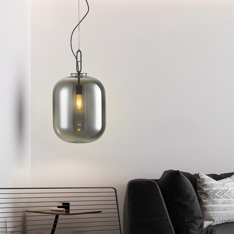 Black Ovale Ceiling Hang Light Modernism 1 Bulb Smoke Grey/Amber Glass Pendant Lighting Fixture, 9.5"/14"/17" W