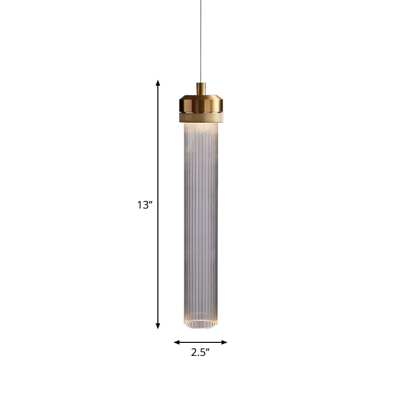 Klarer geriffelter Glasröhrchen Anhänger Licht Einfachheit 1 Glühbirnenhänge Deckenleuchte über Esstisch