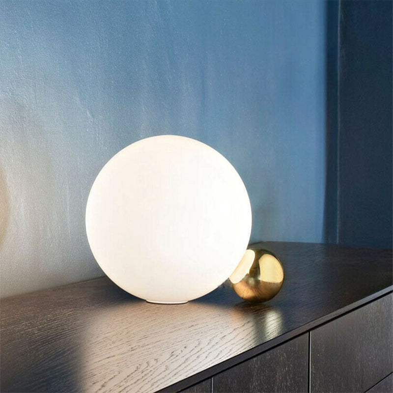 Orb Bedside Table Lighting Hand-Blown White Glass Single-Bulb Minimalist Nightstand Lamp in Warm/White Light