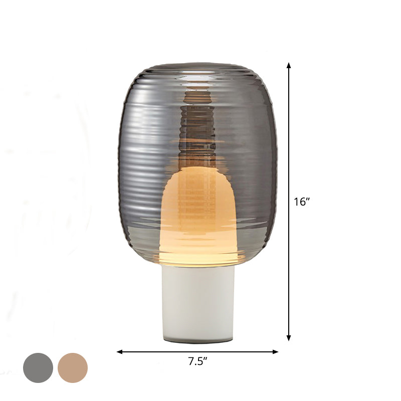 Elliptical Nightstand Light Postmodern Smoke Grey/Cognac Glass 1 Head Living Room Table Lamp in Black/White