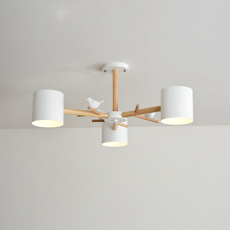 Wooden Branchlet Flush Chandelier Nordic 3/6/8 Heads White Semi Flush Ceiling Light with Ball Cream Glass/Cup Metal Shade