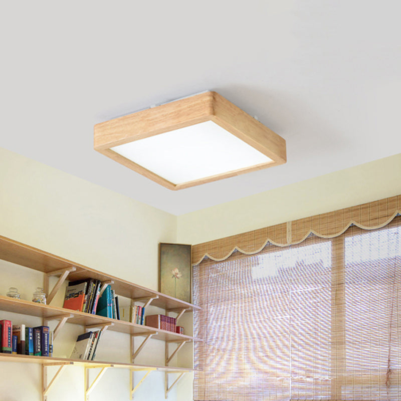 Éclairage de plafond LED nordique en bois carré/rectangle/à carreaux de 14"/21,5"/37,5" W avec abat-jour en acrylique, lumière chaude/blanche