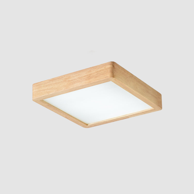 14"/21.5"/37.5" W Nordic LED Ceiling Flush Wood Square/Rectangle/Checkered Flushmount Lighting with Acrylic Shade, Warm/White Light