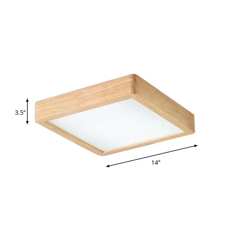 14"/21.5"/37.5" W Nordic LED Ceiling Flush Wood Square/Rectangle/Checkered Flushmount Lighting with Acrylic Shade, Warm/White Light