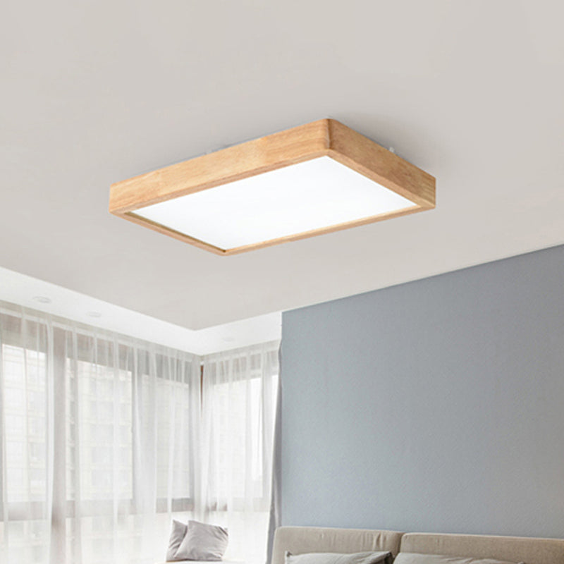 Éclairage de plafond LED nordique en bois carré/rectangle/à carreaux de 14"/21,5"/37,5" W avec abat-jour en acrylique, lumière chaude/blanche