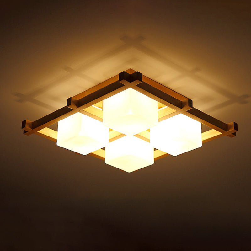 Grille en bois Semi Flush Mount lampe moderne 4/6/9 HEAD PLACE BEIGE PLACIER AVEC CHARGE DE MAIS