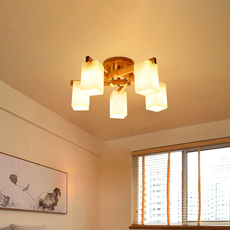 Vetro crema cuboide vicino alla lampada del soffitto Nordic 3/5/8 lampadine beige semifulò la luce per soggiorno per soggiorno